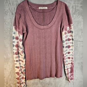 Free People Ribbed Scoop Neck Mauve Tie-Dye Long Sleeve Henley Top L
